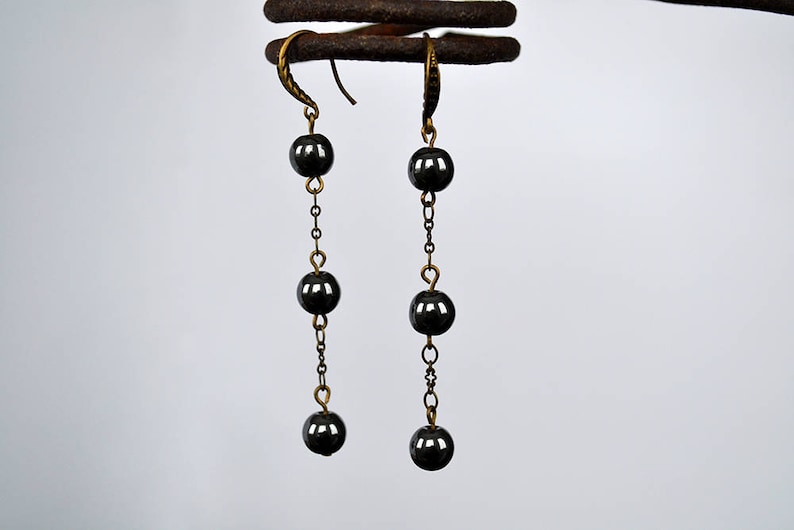 Gift for her Energy Black hematite long earrings Black stone earrings Hematite drop earrings Boho Hematite earrings Black earrings