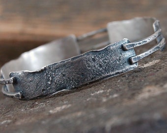 silver bangle bracelet, raw oxidized silver bracelet