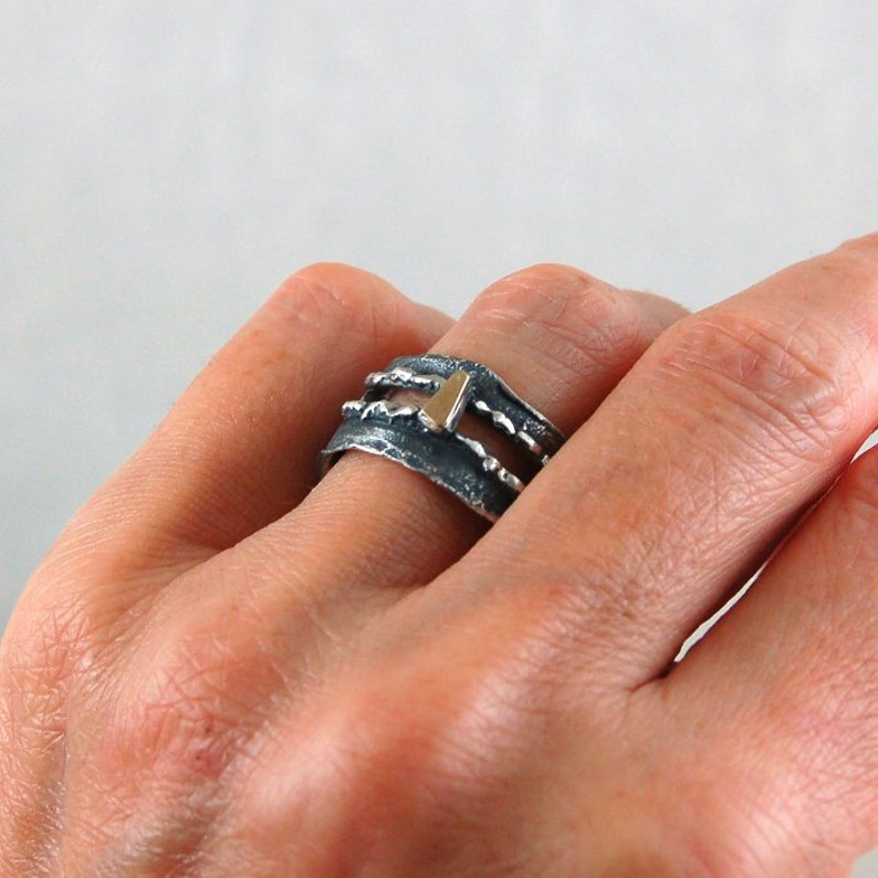 Silver and Gold Mens Ring Silver and Gold Unisex Ring Raw Etsy