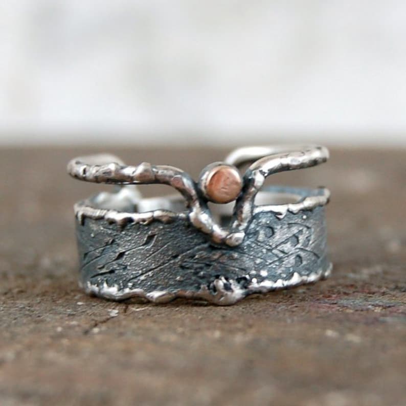 silver and gold ring simple raw silver ring