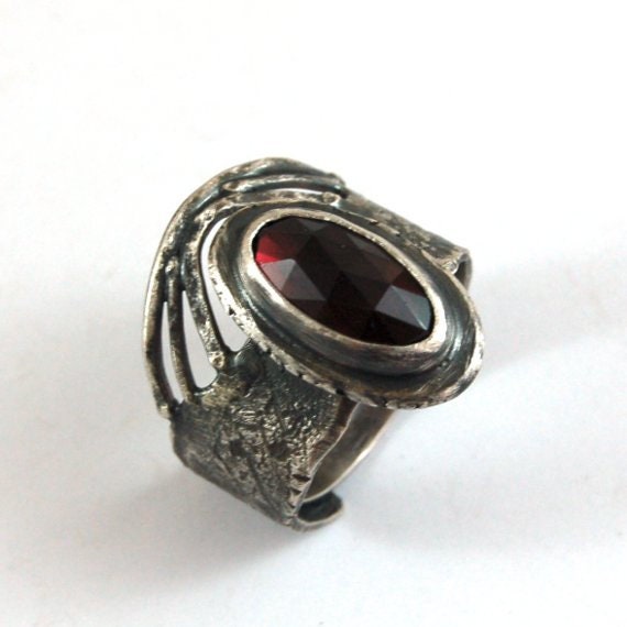 Garnet Silver Ring Oxidized Silver Statement Ring - Etsy