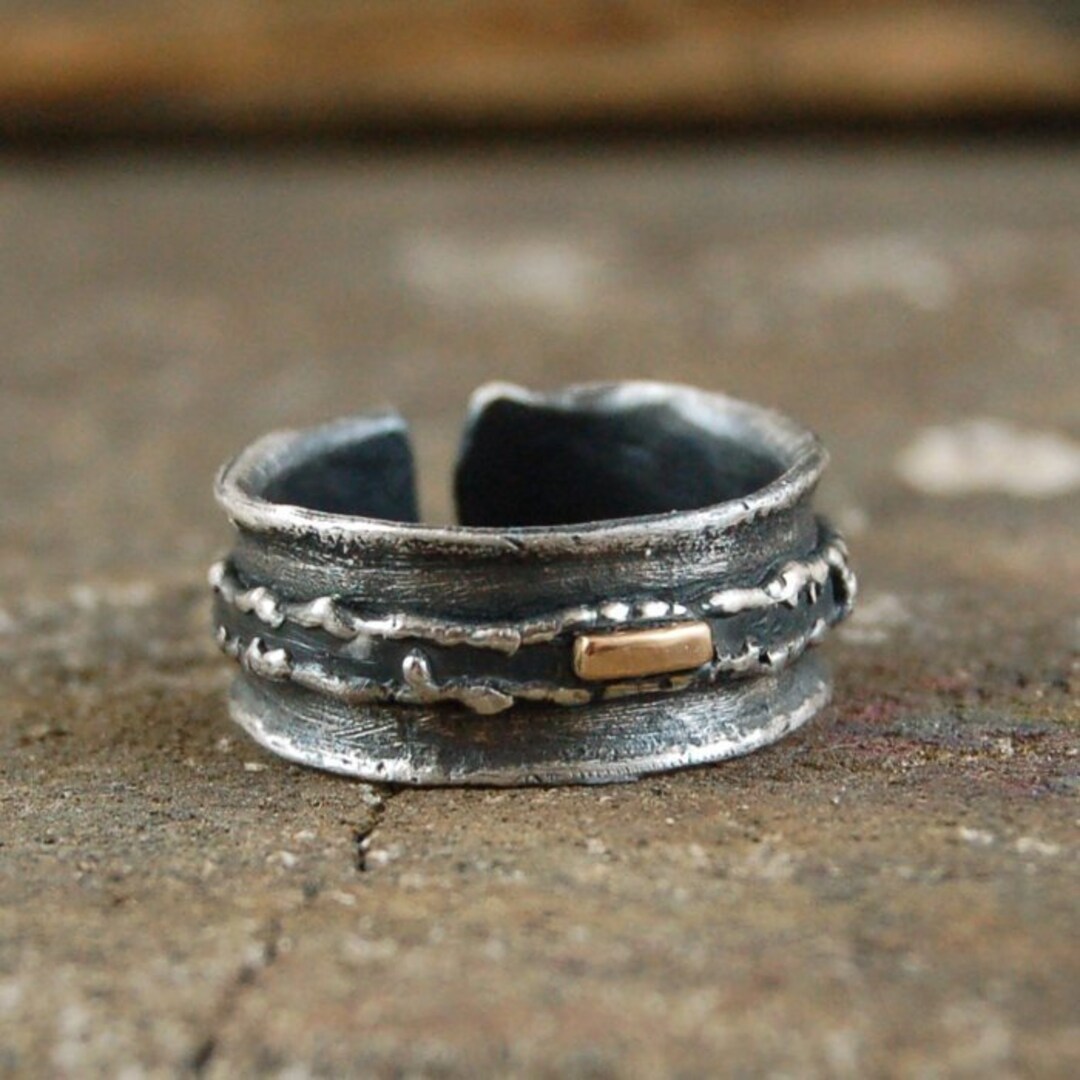 Silver and Gold Mens Ring, Alternative Wedding Band, Silver and Gold ...