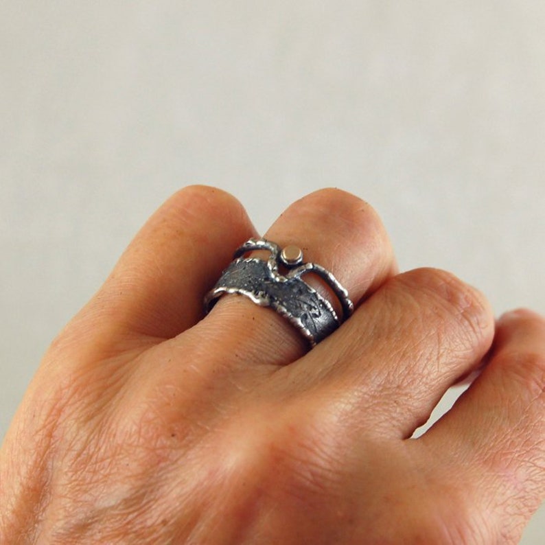 silver and gold ring simple raw silver ring