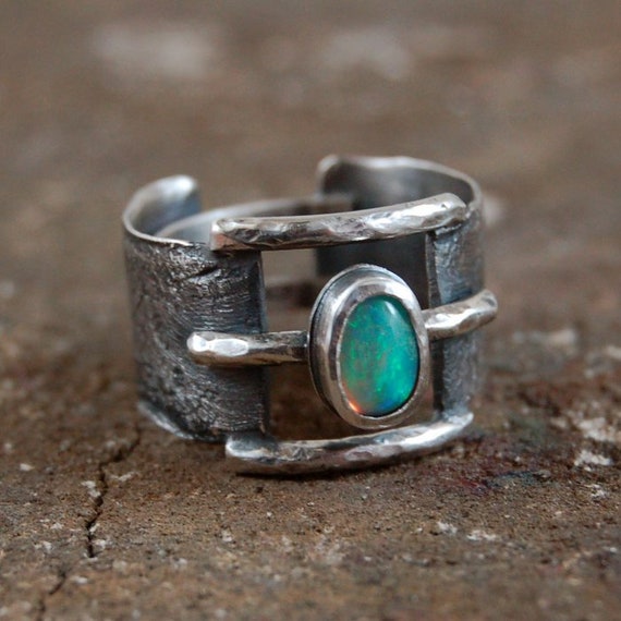 Opal Silver Ring Alternative Engagement Ring October | Etsy