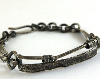 man silver bracelet, mens silver chain bracelet, raw rough silver chain bracelet,  man's chain bracelet