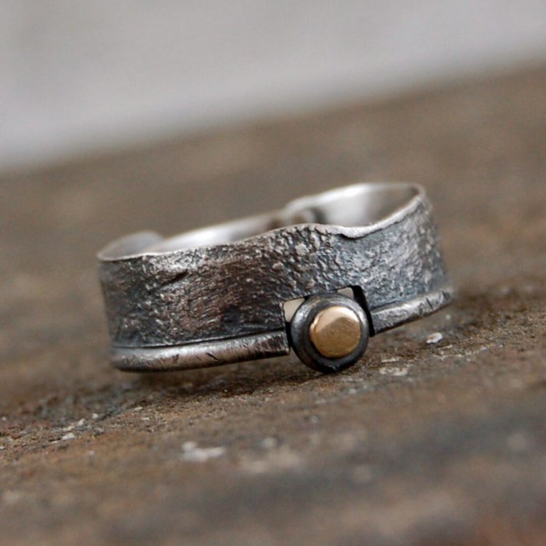 Silver and Gold Ring Minimalist Oxidized Silver Ring - Etsy