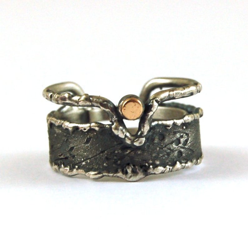 silver and gold ring simple raw silver ring