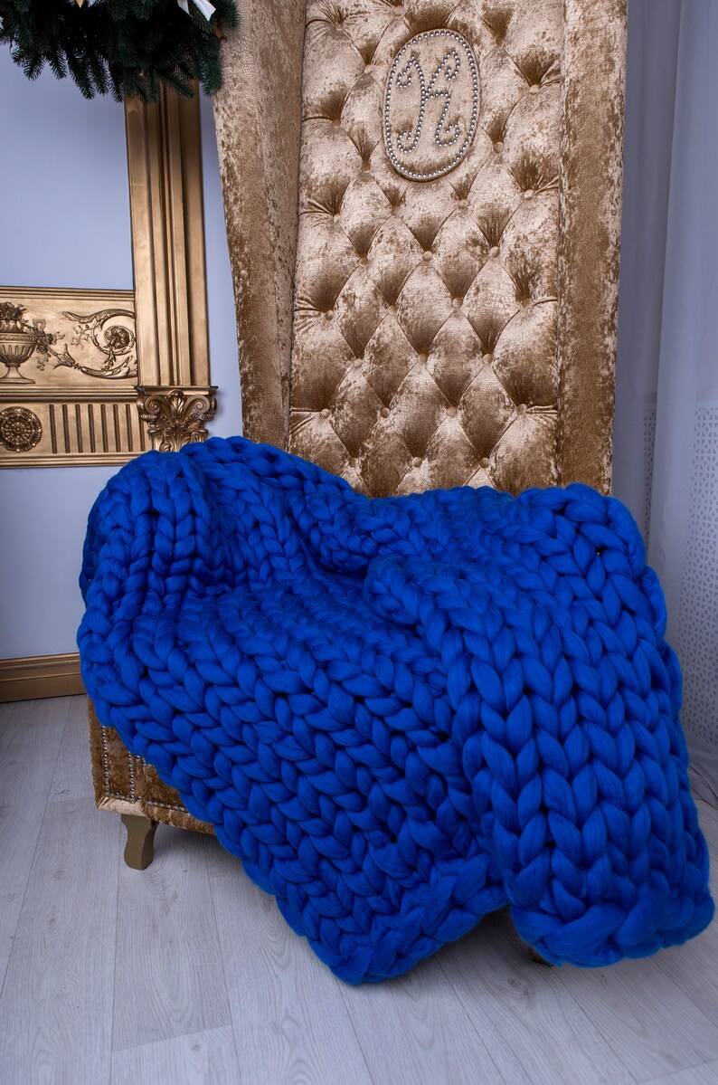 Hand knit large blanket 50x70'' Etsy