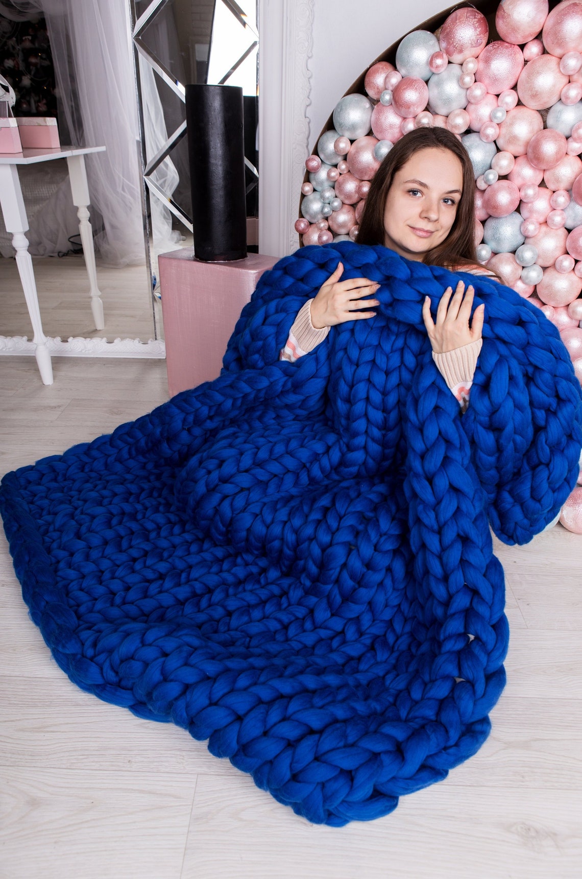 Hand knit large blanket 50x70'' Etsy