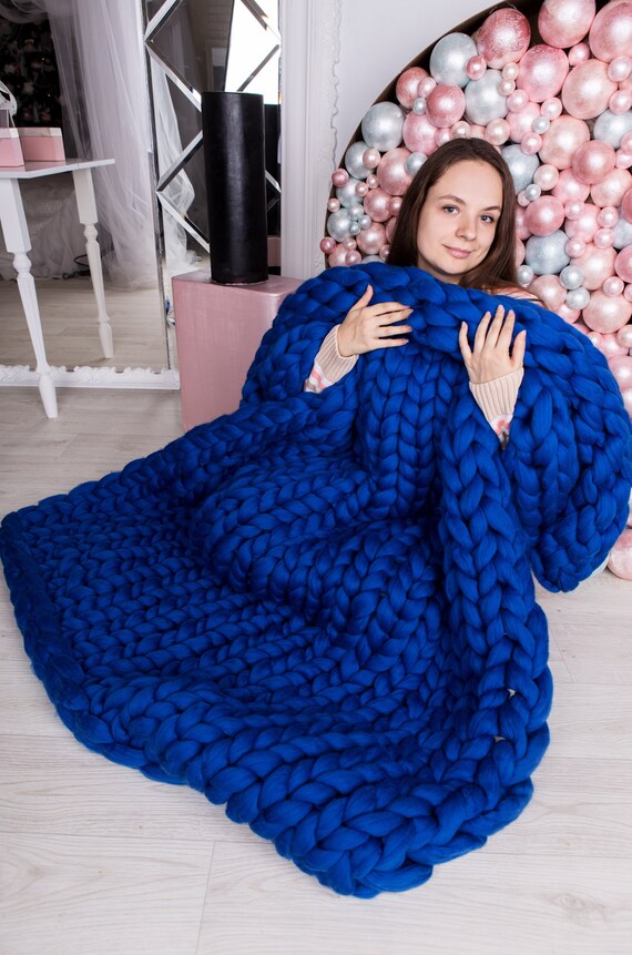 Hand Knit Large Blanket 50x70'' Etsy