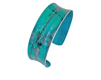 Turquoise and black bangle: anodised aluminium; women's gift; bright colourful; vibrant jewellery; adjustable open-ended