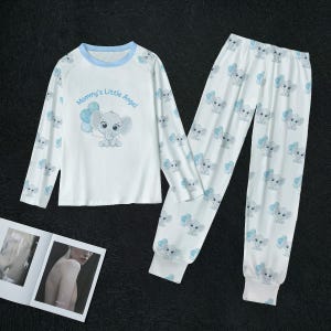 Adult Baby Pajamas with Elephant and Balloons Design with Blue Edging ABDL Adult Baby PJs | Totally personalizable | sizes XS to 5XL