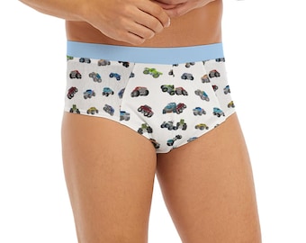 ABDL Monster Truck Briefs: Blue Edging, Personalizable Underpants (Sizes S-5XL)