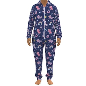Adult Baby Plush Hooded Home Jumpsuit with Unicorn and Rainbow Design in Blue ABDL Jumpsuit Personalizable S to 5XL Onesie for Adult Babies