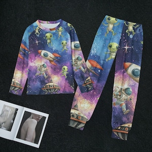 Adult Baby Pajamas with Aliens in Space Design ABDL Adult Baby PJs | Totally personalizable | sizes XS to 5XL For Diaper Lovers