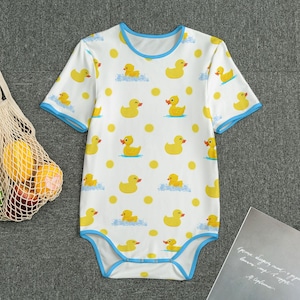 Adult Romper Bodysuit with Ducks Blue Edging ABDL Adult Baby Jumpsuit | Totally Personalizable | sizes to 4XL Diaper Lovers and Adult Babies