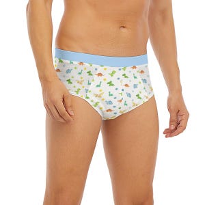 Majtki dla dorosłych niemowląt z motywem dinozaura i niebieskim obramowaniem ABDL Majtki dla dorosłych niemowląt | Całkowicie personalizowane | Od S do 5XL | Dla miłośników pieluch