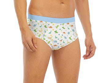 Dinosaur Print Adult Baby Briefs with Blue Edging (S to 5XL)