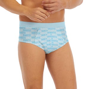 Adult Baby Briefs with ABDL Wet Your Pants Design on Blue ABDL Adult Baby Underpants | Personalizable | Sizes to 5XL | For Diaper Lovers