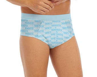 ABDL Briefs: Blue "Wet Your Pants" Design, Sizes S-5XL, Personalizable