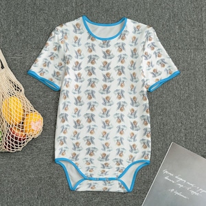 Adult Romper Bodysuit with Baby Angel Design with Blue Edging ABDL Adult Baby Jumpsuit | Personalizable | XS to 4XL | For Diaper Lovers