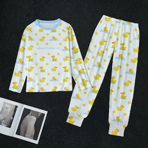 Adult Baby Pajamas with Rubber Duck Design and Blue Edging ABDL Adult Baby PJs | Totally personalizable | sizes XS to 5XL For Diaper Lovers