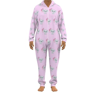 Adult Baby Plush Hooded Jumpsuit with Elephant Design in Pink ABDL Jumpsuit Totally Personalizable Sizes S to 5XL Onesie for Diaper Lovers