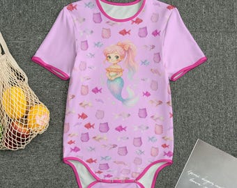 Mermaid ABDL Bodysuit: Pink Adult Romper with Red Edging