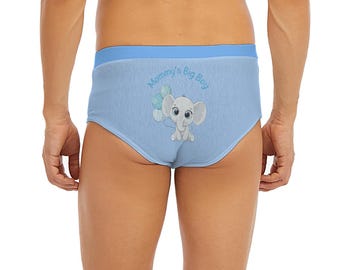 ABDL Briefs: Mommy's Big Boy Elephant Design, Blue Underpants (Sizes to 5XL)
