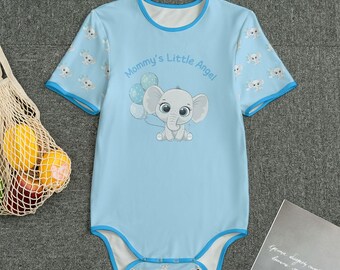 男の子用ブルー ABDL に虹と雲がデザインされた大人用ロンパース