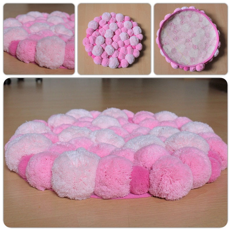 Round Pom Pom Rug Pompom Area Rug Bedroom Rug Bath Rug Etsy