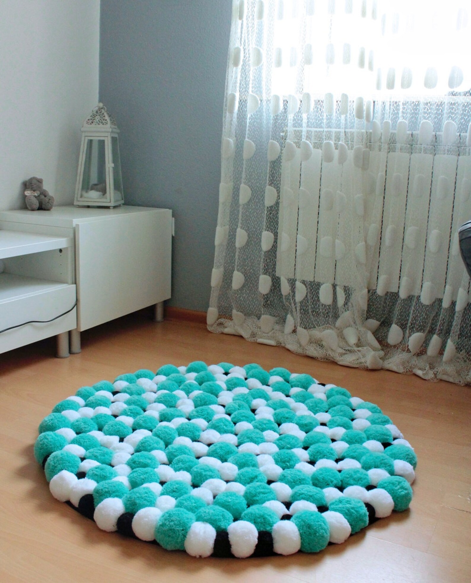 Round Pom Pom Rug Pompom Area Rug Bedroom Rug Bath Rug Etsy