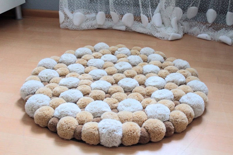 Round Pom Pom Rug Pompom Area Rug Bedroom Rug Bath Rug Etsy