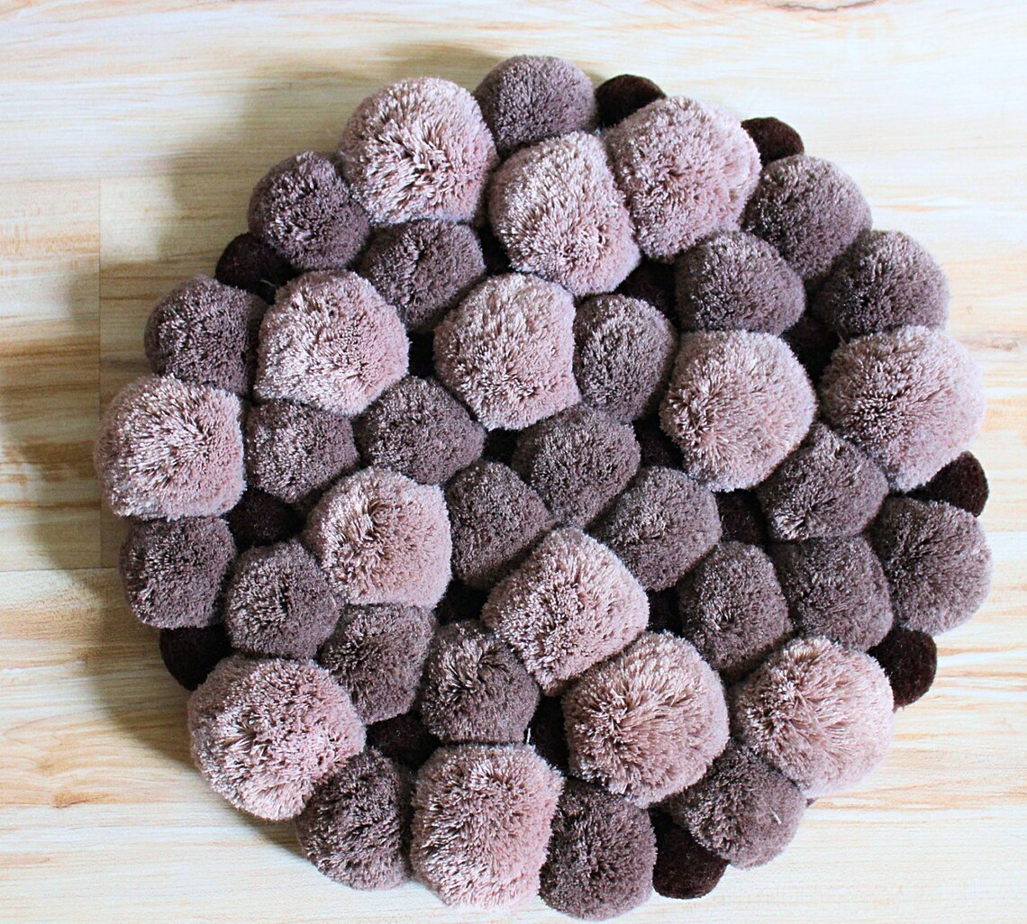 Round Pom Pom Rug Pompom Area Rug Bedroom Rug Bath Rug Etsy
