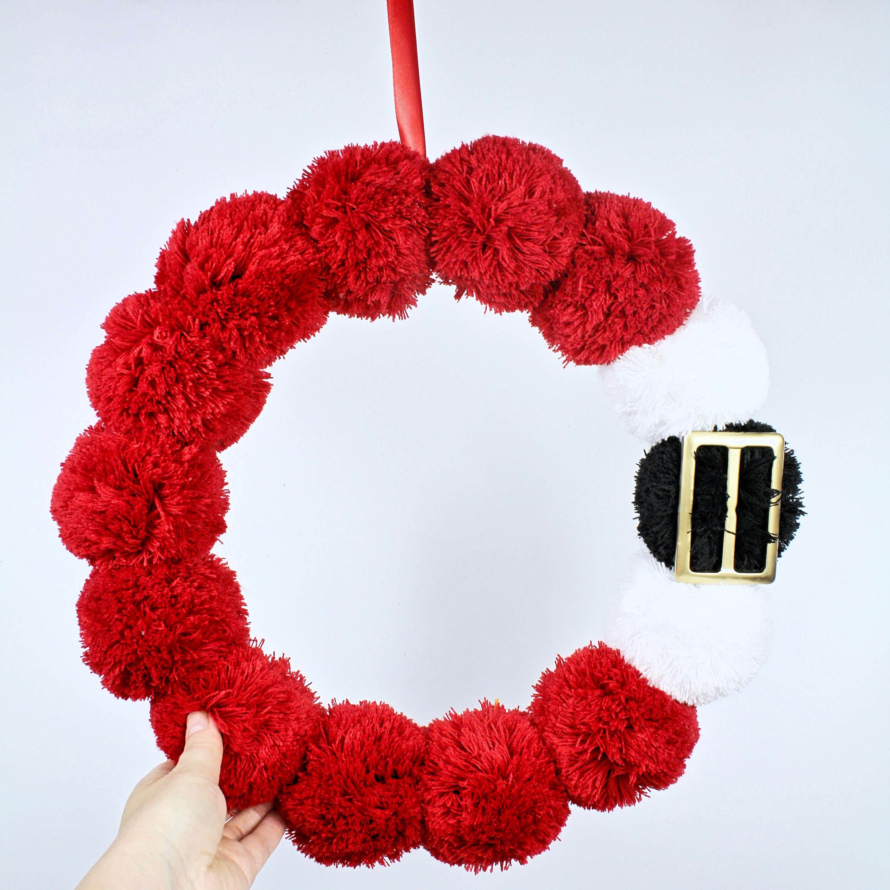 Christmas Santa Wreath made of Pom Poms for Door Decoration | Etsy