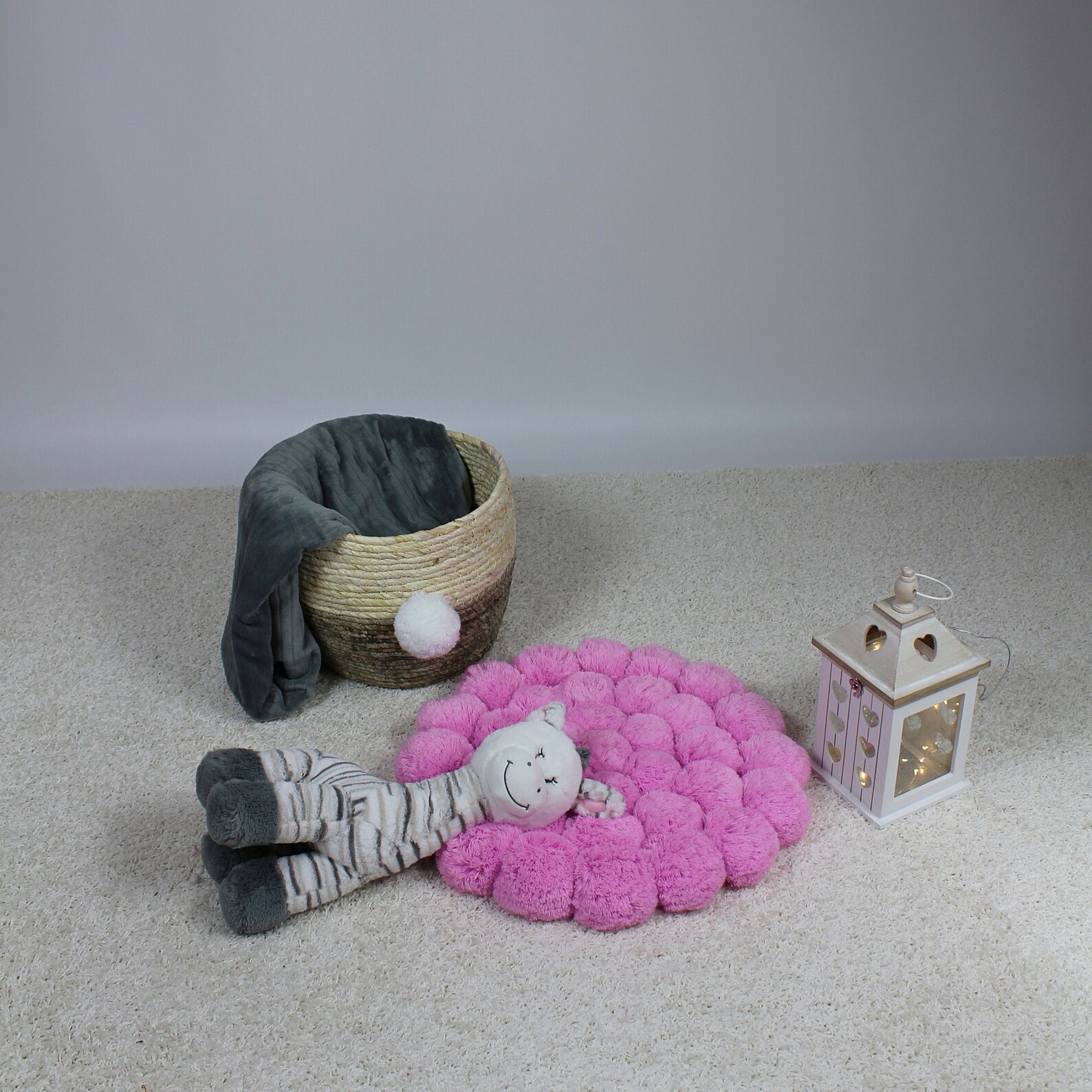 Round Rug for Baby Room Soft Ball Rug for Nursery Pom Pom Etsy