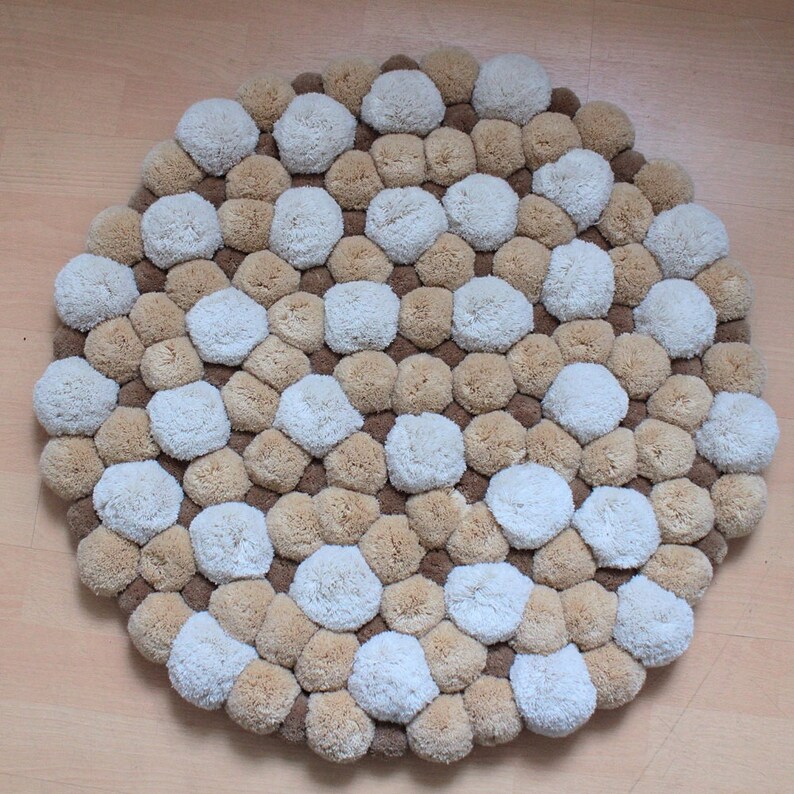 Round Pom Pom Rug Pompom Area Rug Bedroom Rug Bath Rug Etsy