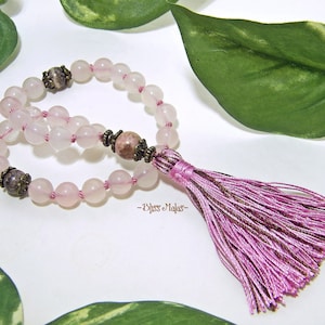 Mini Pocket Mala Prayer Beads 27 | Rose Quartz | Rhodochrosite | Wrist Mala | Yoga Jewelry | Pink Love | Calm Harmony | Balance Meditation