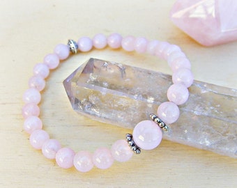 6mm Rose Quartz Healing Stretch Bracelet | Wrist Mala Bracelet | Yoga Meditation Jewelry | Pink | Loving Calming Harmony Peace | Gift Her