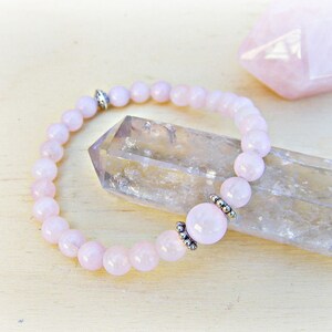 6 mm rozenkwarts genezende stretcharmband | Mala-armband pols | Yoga-meditatie-sieraden | Roze | Liefdevolle kalmerende harmonie vrede | Geef haar cadeau