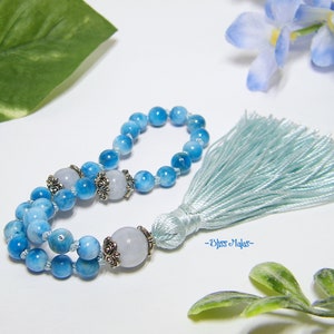 6mm Apatite & 8mm Aquamarine Mini Pocket Mala Prayer Beads | 27 Beads | Meditation, Japa, Mantra, Yoga | Spiritual Jewelry | Throat Chakra