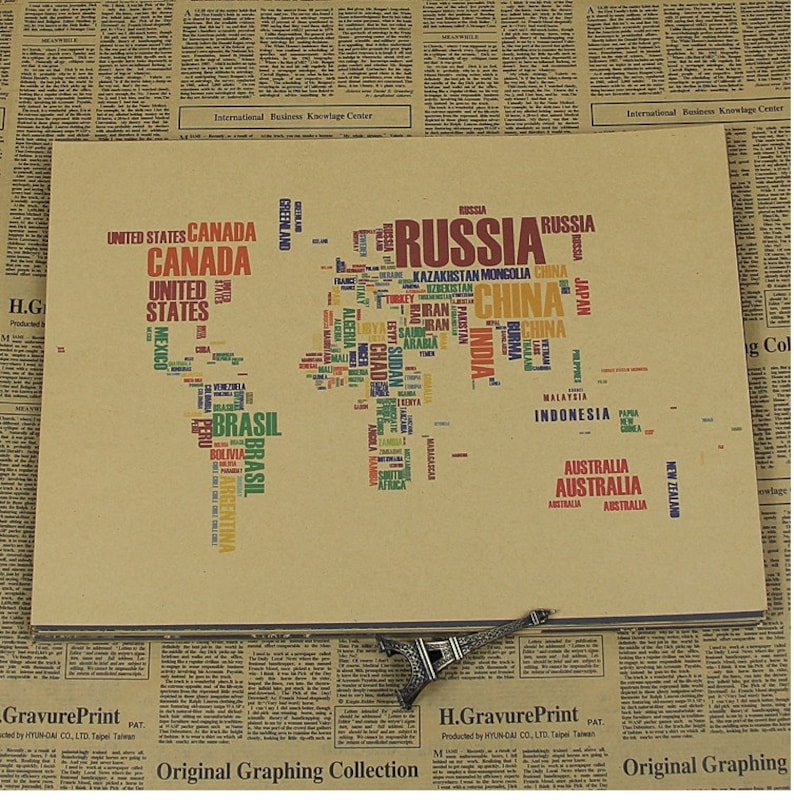 Vintage World Map Home Decoration Detailed Antique Poster Wall Chart ...