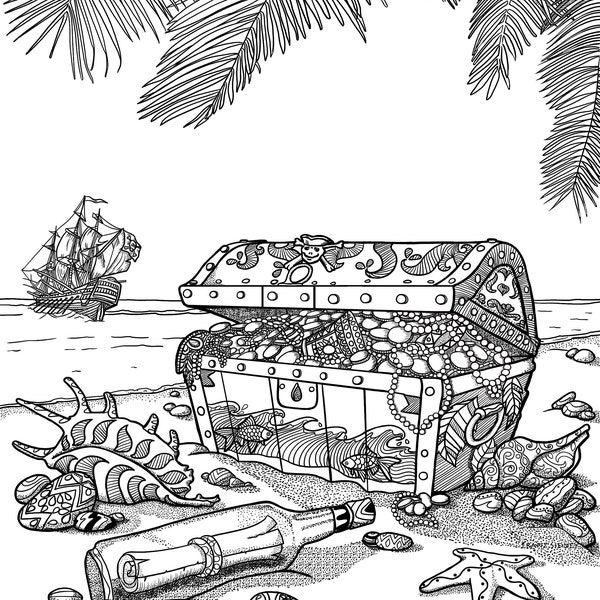 FIVE printable instant download colouring pages, featuring: pirates, dogs, pirate treasure map, swords, and a prince