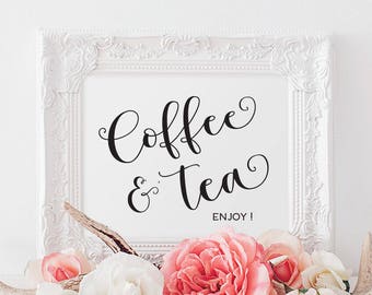 Coffee and Tea Bar Sign, Printable Coffee and Tea Bar Sign, Coffee and Tea Station Sign, Drink ...