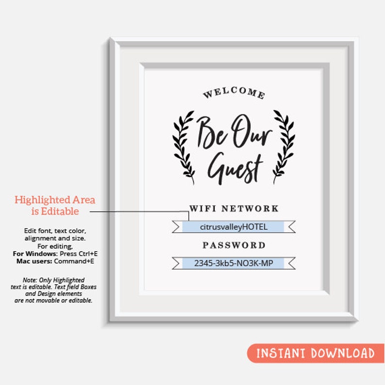 Printable WIFI password sign guest room wifi sign printable | Etsy