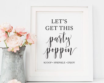 Popcorn Bar Sign, Printable Popcorn Station Sign for Wedding, Popcorn Favors, Let's Get This Party Poppin' Sign, Snack Bar Signs, Popcorn