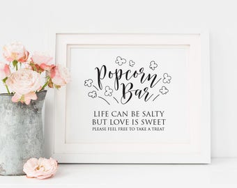 Popcorn Bar sign Printable, Life is Salty but Love is Sweet, Popcorn bar, Wedding Popcorn Sign, Popcorn bar sign, Popcorn bridal shower sign