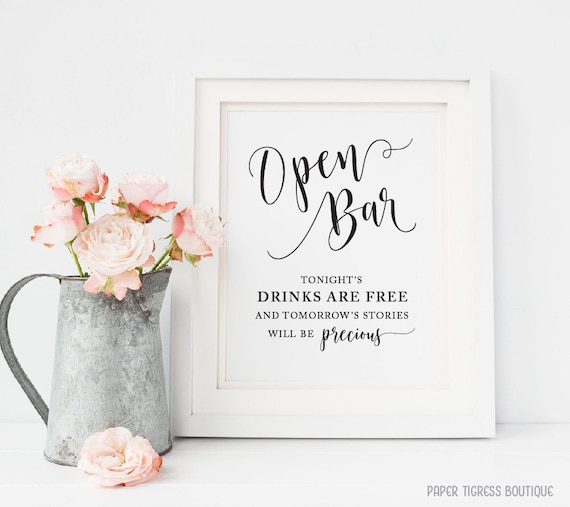 Wedding Open Bar Sign Printable Wedding Alcohol Signs Etsy