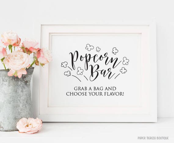 Popcorn Bar sign Printable Popcorn Sign Popcorn Favors sign | Etsy