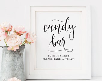 Signo de Candy Bar, signo de Candy Bar, signo de buffet de dulces, el amor es dulce por favor tome un regalo, signos de boda, refranes de boda, barra de caramelo imprimible